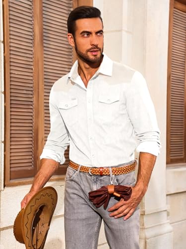 Image of Yousify Mens Western Cowboy Shirt Retro Corduroy Shirts with Pockets | Long Sleeve, Button Down, Vintage Snap Shirt, Country Shacket Jackets