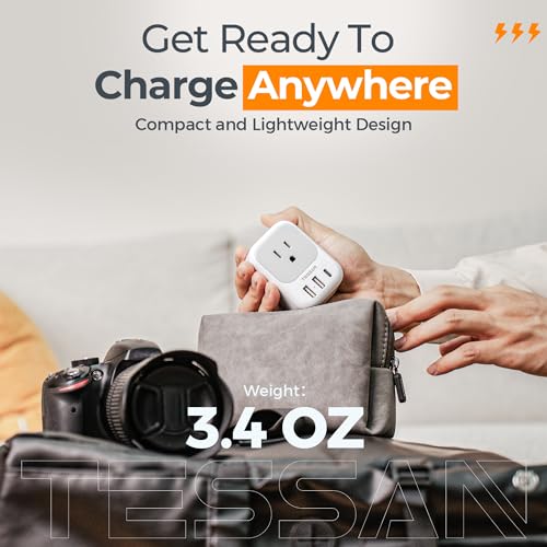 Image of TESSAN 2 Prong to 3 Prong Adapter, Multi Plug Outlet Extender with 4 Outlets 3 USB Ports(1 USB C), Type A Travel for US to Japan, Philippines, Canada, Mexico, China, Thailand, Anguilla