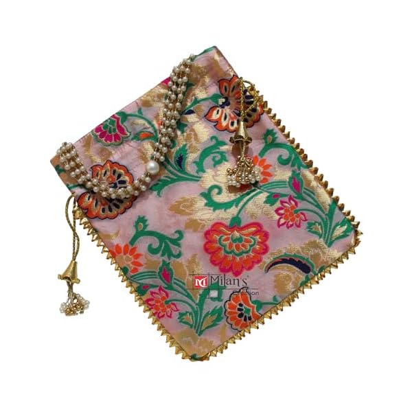 MILAN'S CREATION Designer Banarasi Brocade Potli Bag With Pearl Handle & Tassel Ethnic Wedding Purse Women’s Handbag - Image 6