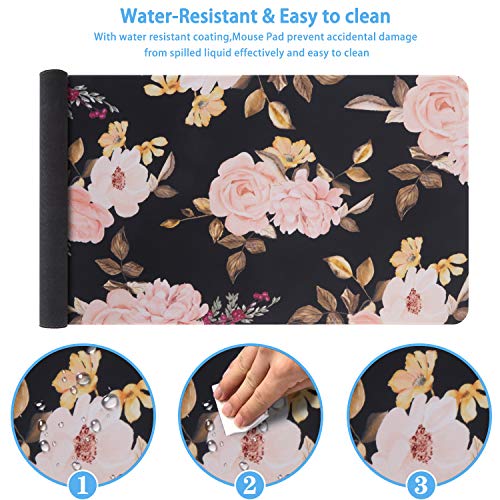 Image of iCasso Extended Gaming Mouse Pad (35.4x15.7 in), Large Non-Slip Rubber Base Mousepad with Stitched Edges, Waterproof Keyboard Mouse Mat Desk Pad for Work, Game, Office, Home - Peony