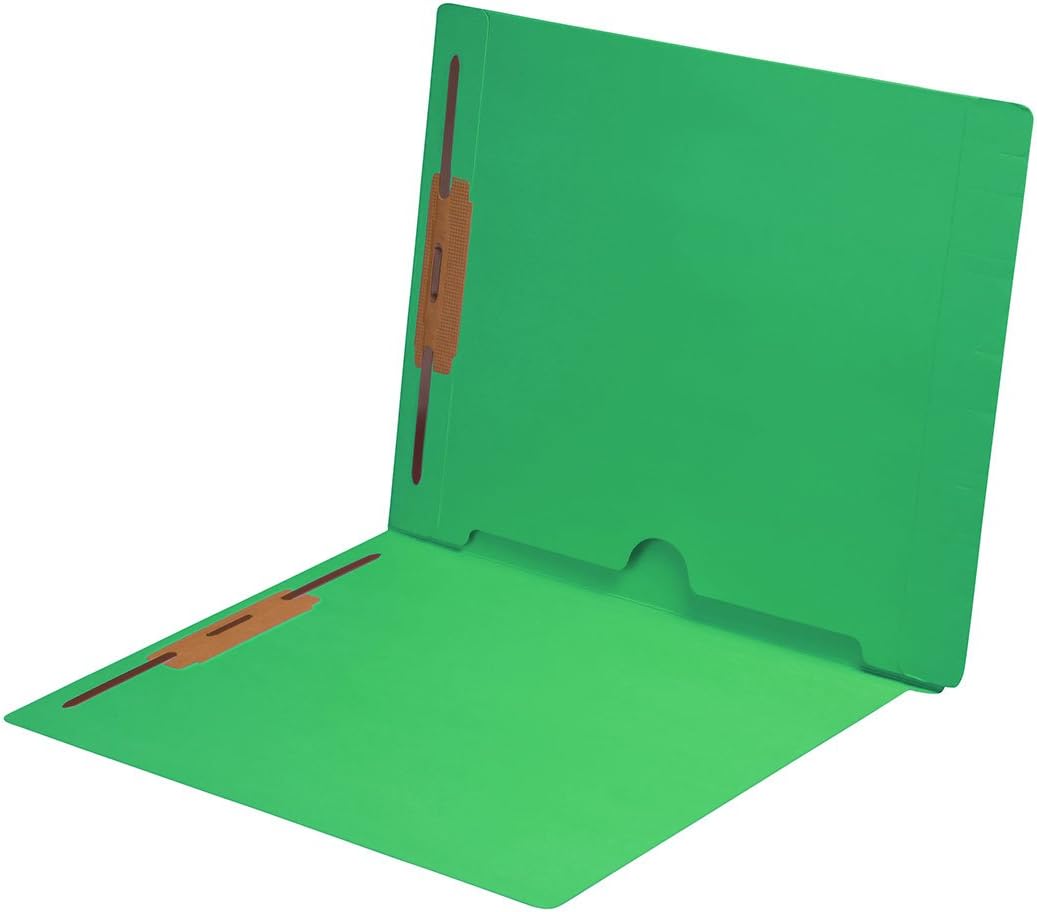 11 pt Green Folders, Full Cut End Tab, Letter Size, Full Back Pocket, Fasteners Pos #1 & #3 (Box of 50)