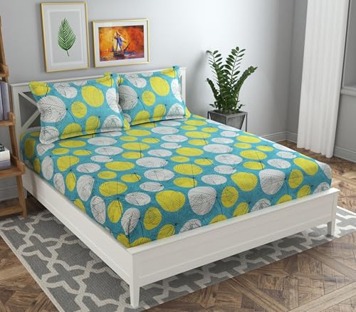 Image of HOMEKART 3D Printed 144 Tc Microfiber Double Bedsheet with 2 King Size Pillow Covers Breathable | Wrinklfree | Summer | Topsheet (Light Green and White Cricle Print, 90 x 90 Inches)