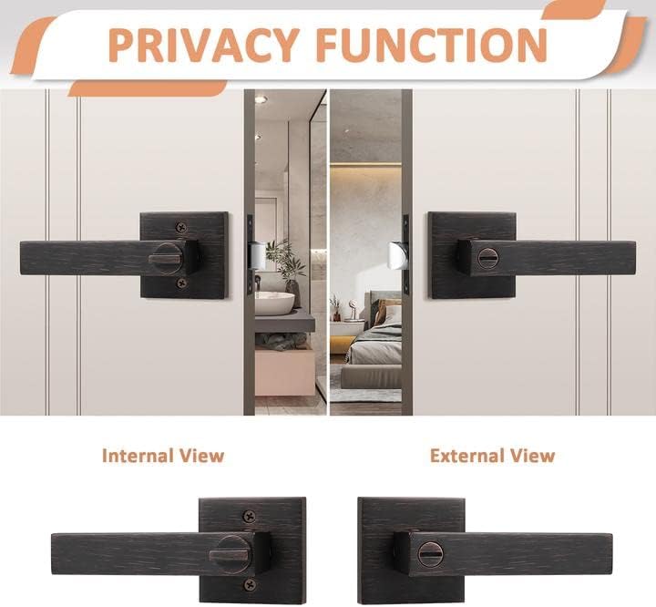 Miniatura 4 de Priobrico - Manija de puerta interior de bronce aceitado con cerradura de privacidad para dormitorio, pomos modernos para puerta de baño