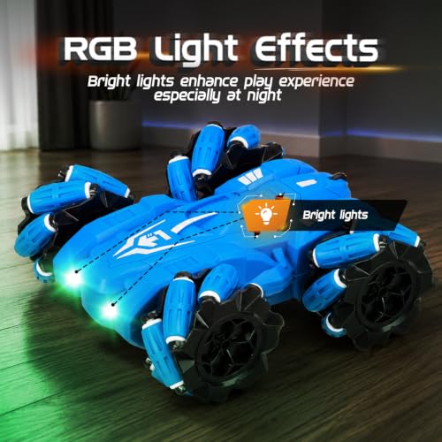 Image of Amazon Brand - Jam & Honey Remote Control Drift Stunt Car Toy | 4x4 RC Car for Kids & Adult | High Speed Racing Car | Omni-Directional Wheels | 360 Rotation | RGB Lights Music | Blue