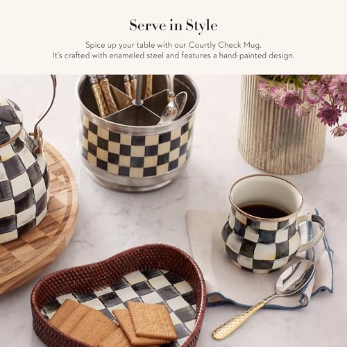 Image of MACKENZIE-CHILDS Enamel Mug Set, Black-and-White Courtly Check