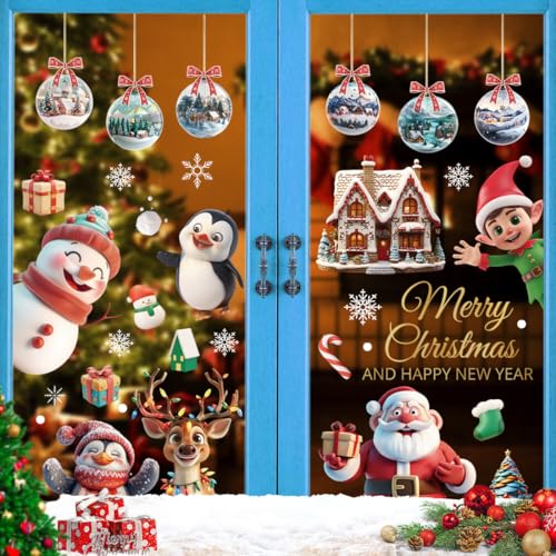 Fensterbilder Weihnachten Selbstklebend, Bunt Fenstersticker Kinder...