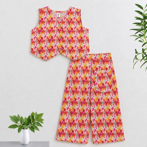 Image of The Magic Wand Woven Digital Printed Co-ord Set For Kids Girls, Sleeveless Top With Palazzo Pant Two-Piece Western Stylish Clothing Set For Festivals