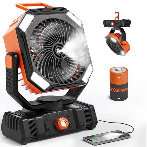 AIEPOCH Camping Fan Rechargeable - 30000mAh Battery Powered Misting Fan for Outdoor Beach Tent - Portable Battery Operated Tent Air Conditioner for Camping - Glamping Essentials