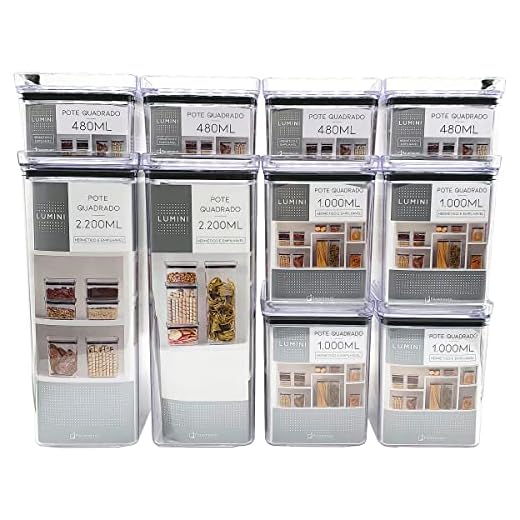 Kit 10 Potes Mantimentos Hermético Quadrado Empilhável Cozinha Acrílico