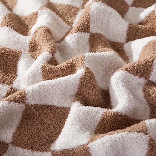 Image of Elegant Comfort Checkered Throw Blanket, Taupe Super Soft Cozy Fluffy Warm Throw Blankets for Couch, Sofa, Chair, Bed, Camping, Picnic, Travel Lightweight Bed Blanket (50 inch x 70 inch)