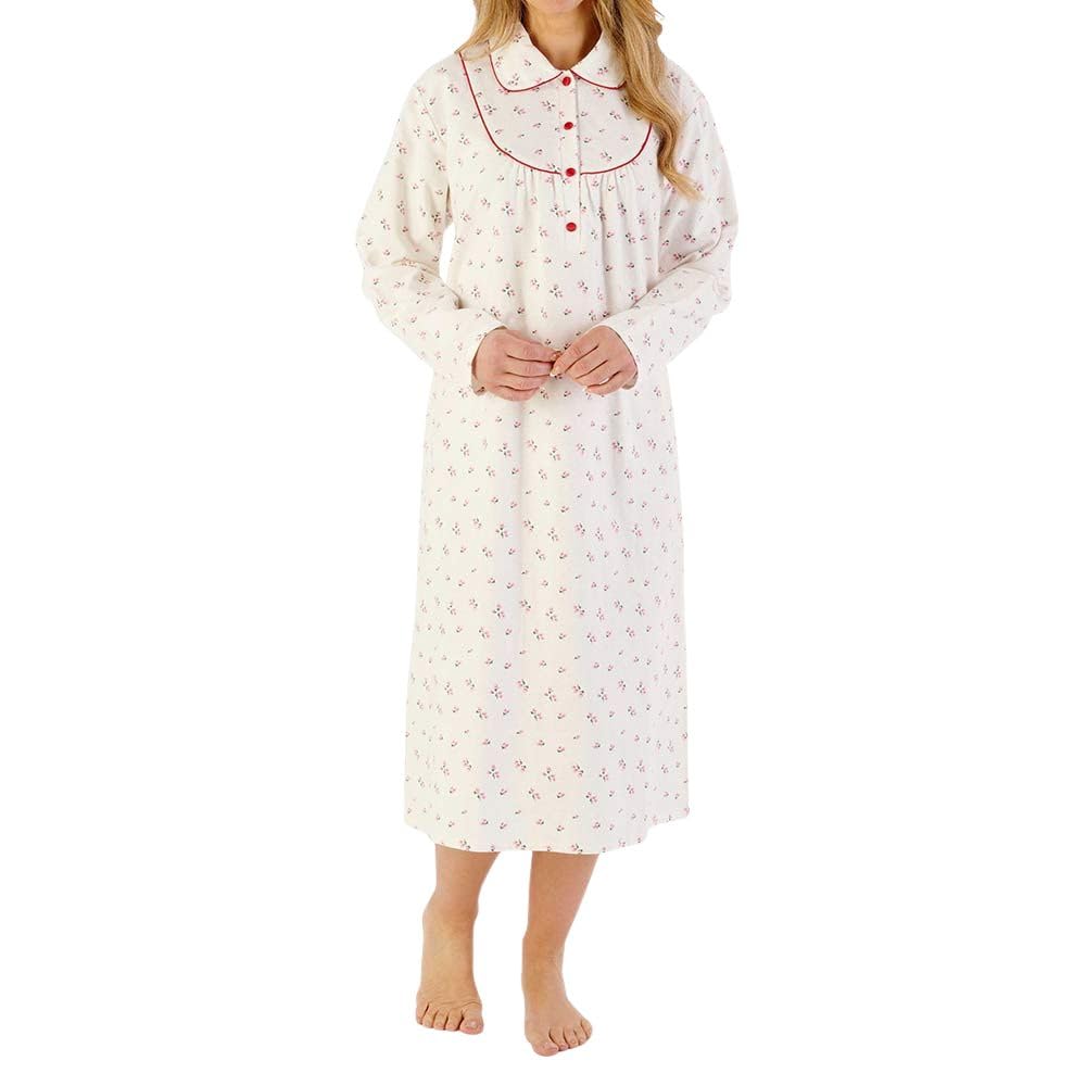 Slenderella Tulip Brushed Cotton Buttoned Top 45 Inch Nightdress (24/26, red)