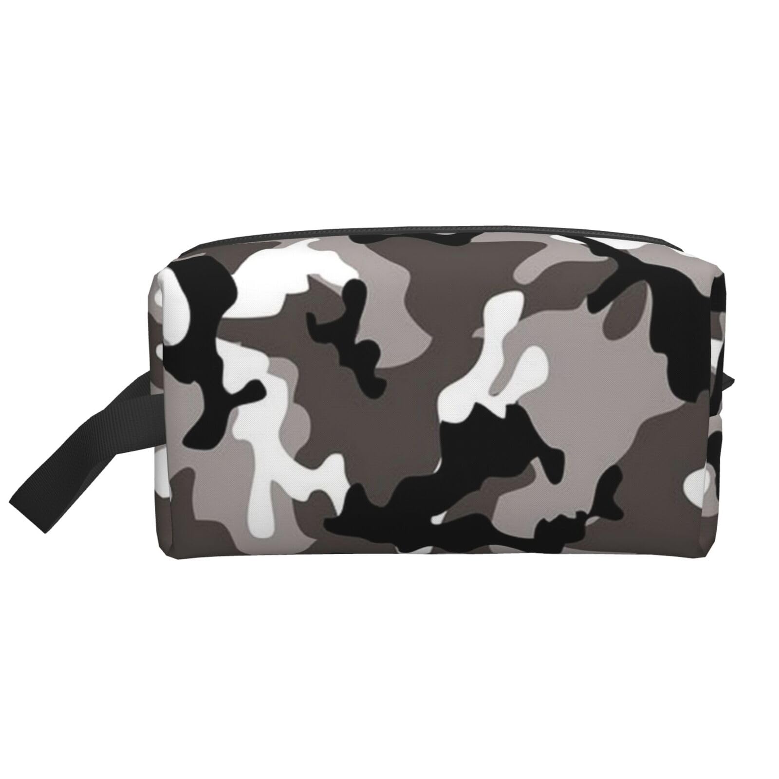Ercgad Unisex White Black Grey Camo Print Large Capacity Travel Toiletry Bag Cosmetic Pouch Daily Storage Makeup Case