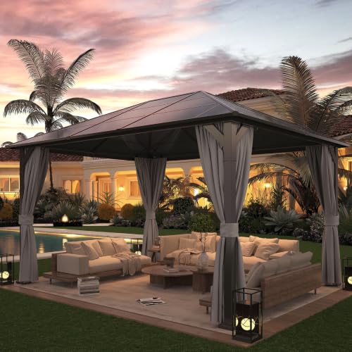 Amopatio Gartenpavillon 3x4 m Wasserdicht Stabil Winterfest Pavillon mit Polycarbonat - Dach Hardtop Pavillon mit Seitenteile für Garten Terrassen (Grau)