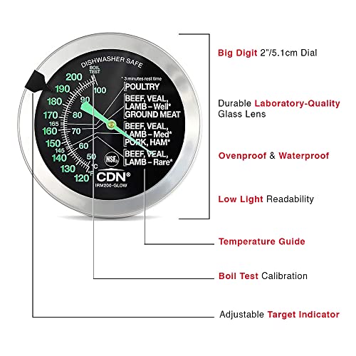 Cdn Proaccurate® Glow-In-The-Dark Meat Thermometer For Precise Ovenproof Poultry Cooking - 2" Dial (Irm200-Glow) #TOP2