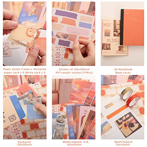 Image of emmoolife 348 Pcs Scrapbooking Supplies Kit, Vintage Aesthetic Scrapbook Kit for Bullet Junk Journal, Stationery, A6 Grid Notebook, DIY Journaling Supplies, Birthday Craft Gift for Teen Girl Women
