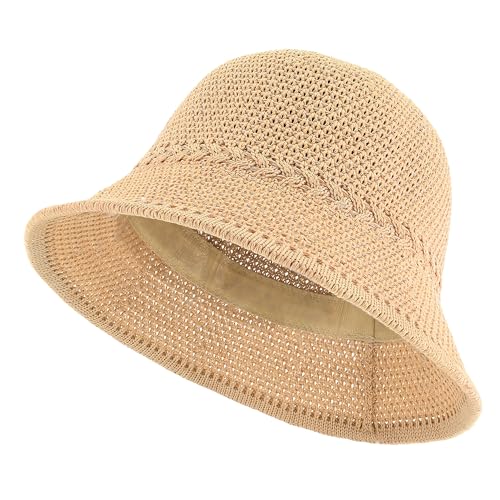 EINSKEY Women's Crochet Bucket Hat - UV Protection...