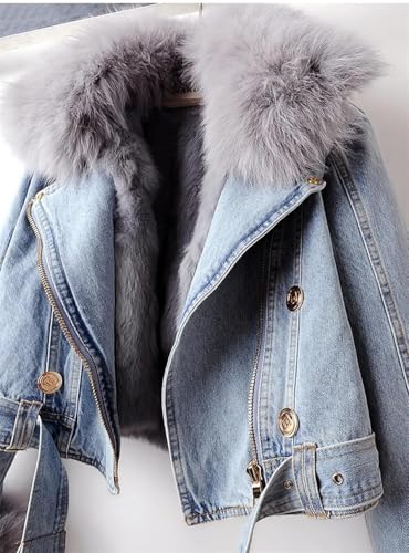 Faux Fur Coat Women Winter Denim Jacket Thickened Rabbit Fur Lined Jean Jackets Shaggy Removable Cropped Top Soft Coat3