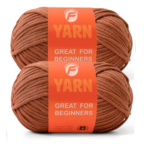 Image of 2x3.5Oz Beginner-Friendly Yarn for Crocheting and Knitting;Worsted-Weight Medium #4;Cotton Blend Yarn for Beginners with Easy-to-See Sitches,Great for Amigurumi DIY (Latte, 2 Skein)