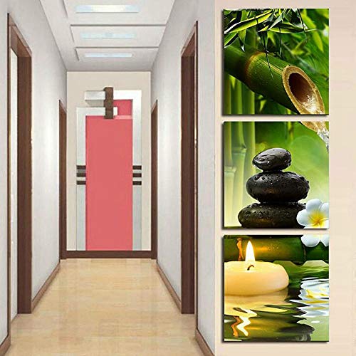 Bamboo Wall Art For Bathroom Zen Stone Canvas Painting Contemporary Poster Print Yoga Wall Decor Spa Natural Green Plant Artwork For Bedroom Wall Décoration Botanical Framed 12X12Inch #TOP5