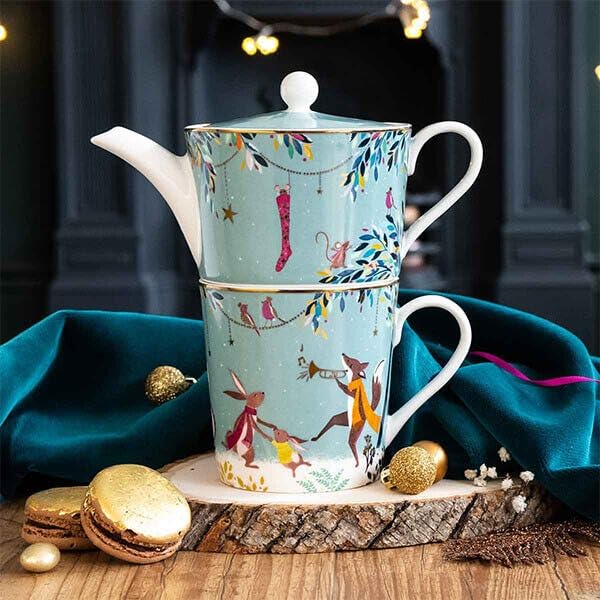 Portmeirion Sara Miller London Woodland Tales Tea for One Merry Band, Green, 18x17x10 - Image 4