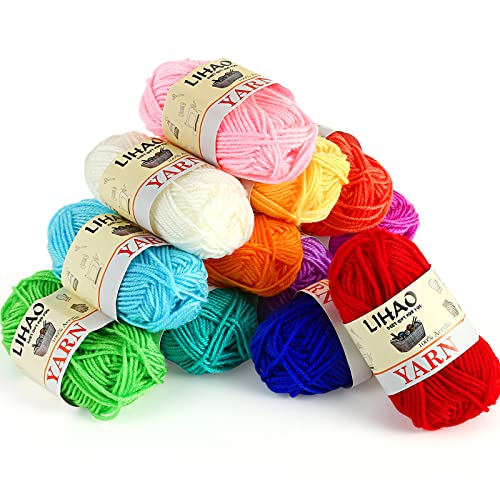 LIHAO Laine à tricoter, 12pcs pelote de Laine crochet en 100% Acrylique,15g/pcs mulcolore