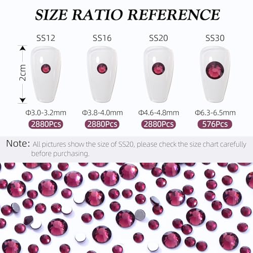 Image of Purple Flatback Rhinestones, Glass Rhinestones for Nail Art and Craft, Glue Fix, Loose Crystal Gemstones(Purple, SS20, 2880pcs, 4.6-4.8mm)