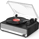 Udreamer Plattenspieler mit Lautsprecher Bluetooth Plattenspieler Vintage Vinyl Player Unterstützt USB AUX-Eingang Kopfhörer RCA Line-Out 3 Geschwindigkeiten Riemenantrieb Spiegeldesign Schwarz