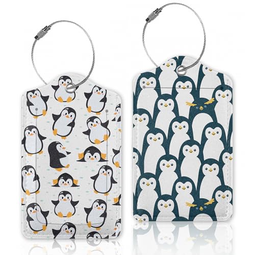 2 Pcs Luggage Tags for Suitcase,Cute Penguins Animal Luggage Tag Name Id Labels with Privacy Cover...