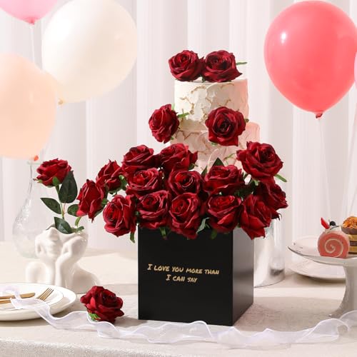 Image of Tifuly 12 PCS Rose Artificial Flower, Single Stem Fake Flowers Bridal Wedding Bouquet, Realistic Blossom Flora for Home Garden Party Hotel Office Decorations (Gradient Burgandy)