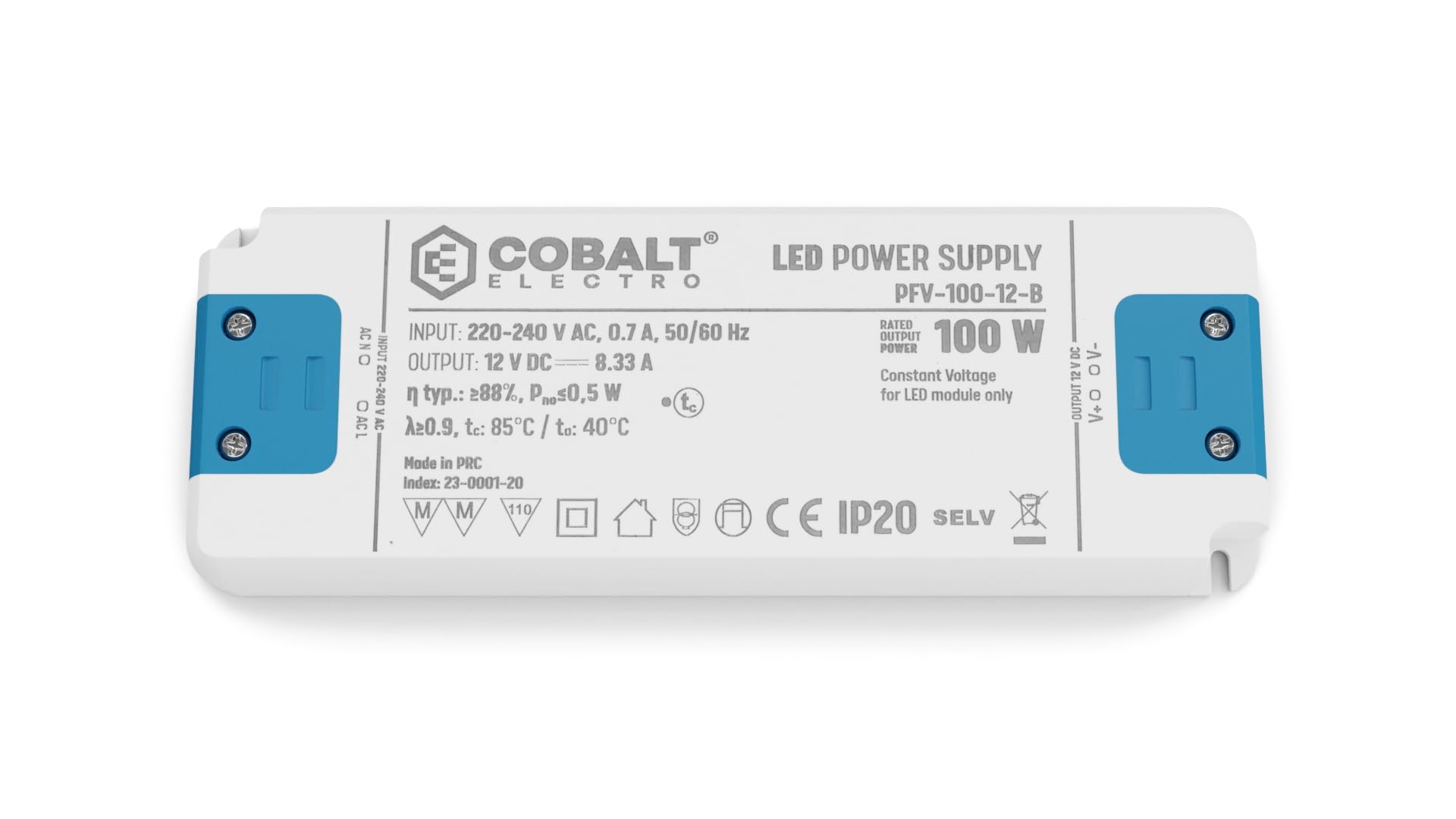 PFV zasilacz LED o stałym napięciu 100 W, 12 V, stopień ochrony IP20, kompaktowy, wydajny i bezpieczny, transformator do oświetlenia LED