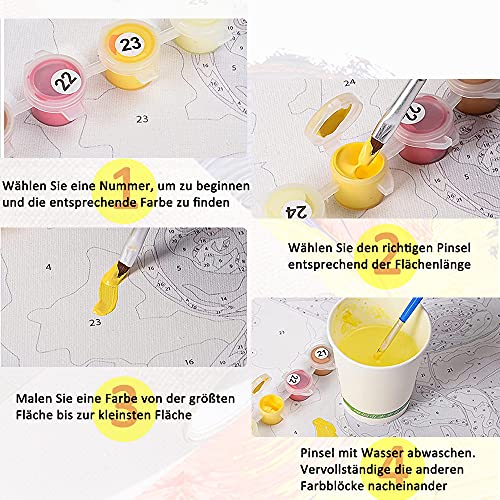 Coltum Malen Nach Zahlen, Leinwände DIY Malen Nach Zahlen Kits, DIY Handgemalt Ölgemälde Kits für Kinder Anfänge Malen… – Bild 4