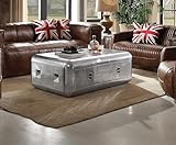 FEMICON Aluminum Coffee Table with Drawer, Patchwork Design, Trunk Style with Rounded Corners, Silver