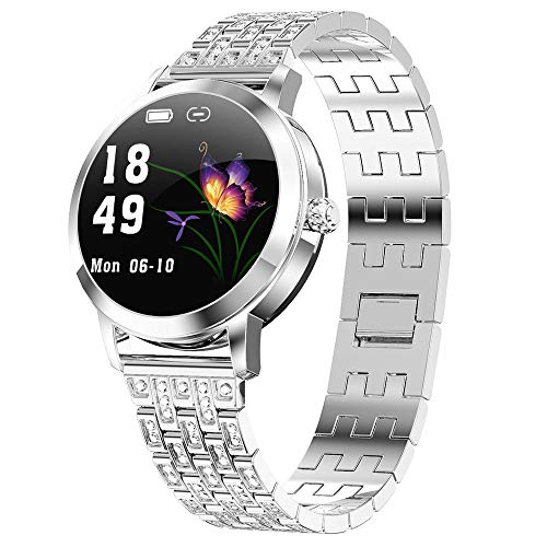 Smart Watches for Women IP68 Waterproof Fitness Tracker Heart Rate Sleep Monitor Bluetooth Smart Bracelet with Diamond Strap for Ladies Activity Wristband for Android iOS (Silver-1)