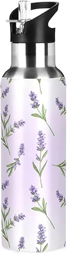 Miniatura 1 de Insulated Stainless Steel Water Bottle with Straw 32 Oz, BPA-Free Sport Water Bottle Insulated for Gym Outdoor Travel School, Lavender Flowers Green