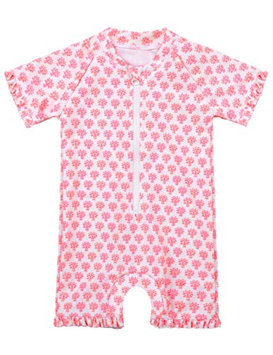 Cadocado Little Girl Swimsuit Rash Guard Short Sleeve One Piece Uv Protection Bathing Suit,Pink Floral Print,4-5 Years #TOP11