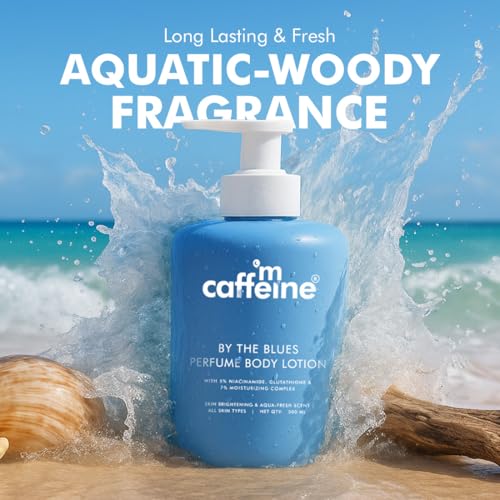 Image of mCaffeine By The Blues Perfume Body Lotion 300ml | 5% Niacinamide & Glutathione for Brightening & Detan | Aquatic-Woody Fragrance | 72H Moisturization| Daily Use Summer Cream Bodylotion for Men & Women