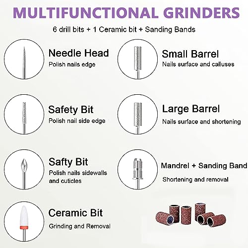 MAYCREATE® Nail Drill Machine with Drill Bit 3 Speeds USB Nail Drill Machine for Acrylic Gel Nail, Salon Nail Drill Machine Portable Manicure Pedicure Drill for Nair Art, DIY... - Image 2