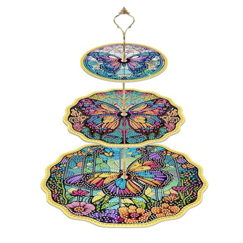 ARTopet DIY Diamond Art Painting Cupcake Stand Diamond Three Layer Dinner Snack Rack Afternoon Tea Display Tower Single Sided Spot Drill for Birthday Wedding Home Decor-Butterfly