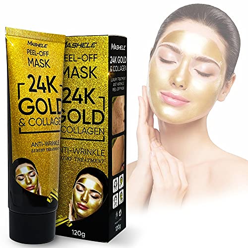 24K Gold Facial Mask Collagen Peel-Off Anti-Wrinkle Lifting Firming Moisturizing Face Skin Care Masks 4.22 Fl.oz (Gold60) #TOP1