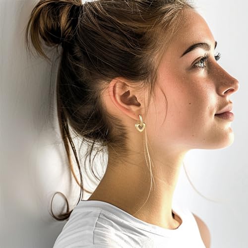 Heart Dangle Earrings for Women, 18K Gold Plated Heart Huggie Hoop Earrings, Love Heart Shaped Dangle Drop Earrings3