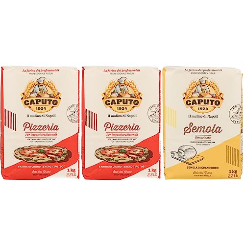 Caputo Mehl Set – 2x1kg Pizzeria Tipo 00 & 1kg Semola Rimacinata Hartweizengrieß – Original italienisch für Pizza, Pasta & Brot – Aus der Mühle Caputo Neapel