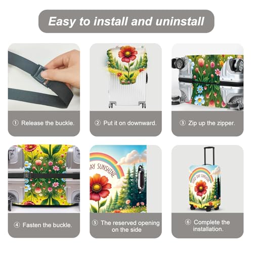 Image of Sunshine Rainbow Luggage Cover, Waterproof Summer Travel Protector with Sunflower & Wildflowers, Bright Vacation Suitcase Case