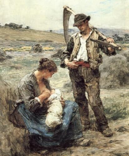 Peinture a l'huile sur toile Maternite Lhermitte celebre oeuvre murale