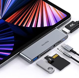 GIISSMO USB-C Hub for iPad Pro 2021 iPad mini/Air 4, Type-C Adapter 6 in 1 to USB-C PD USB-A HDMI 4K SD/TF Card Reader 3.5mm Audio jack compatible with M1 chips, MacBook and other USB-C devices