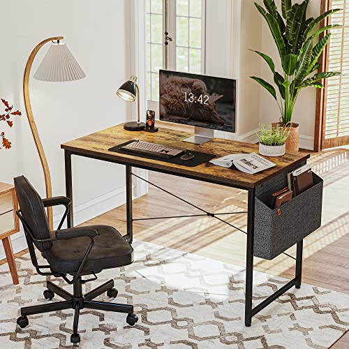 Image of Cubiker Computer Desk, Home Office Writing Study Desk, Modern Simple Style Laptop Table with Storage Bag (63.6, Rustic)