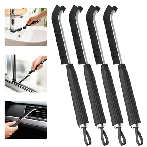 Oderra Cepillo De Limpieza De Grietas con Cerdas Duras, 3 mm Cepillo Limpia Juntas para Ducha, Cocina Y Baño, para Grietas De Azulejos Y Rincones Estrechos, Cepillos Limpieza Hogar (Juego De 4, Negr)