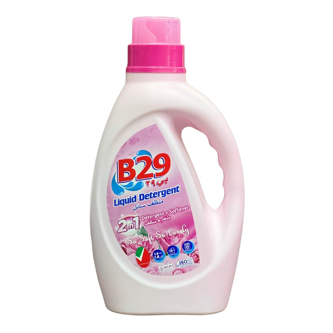 B-29 Liquid Detergent with Softener, Pink 1.8 L – Stain Removal, Softens Fabrics, Fresh Floral Fragrance, Ideal for All Washers