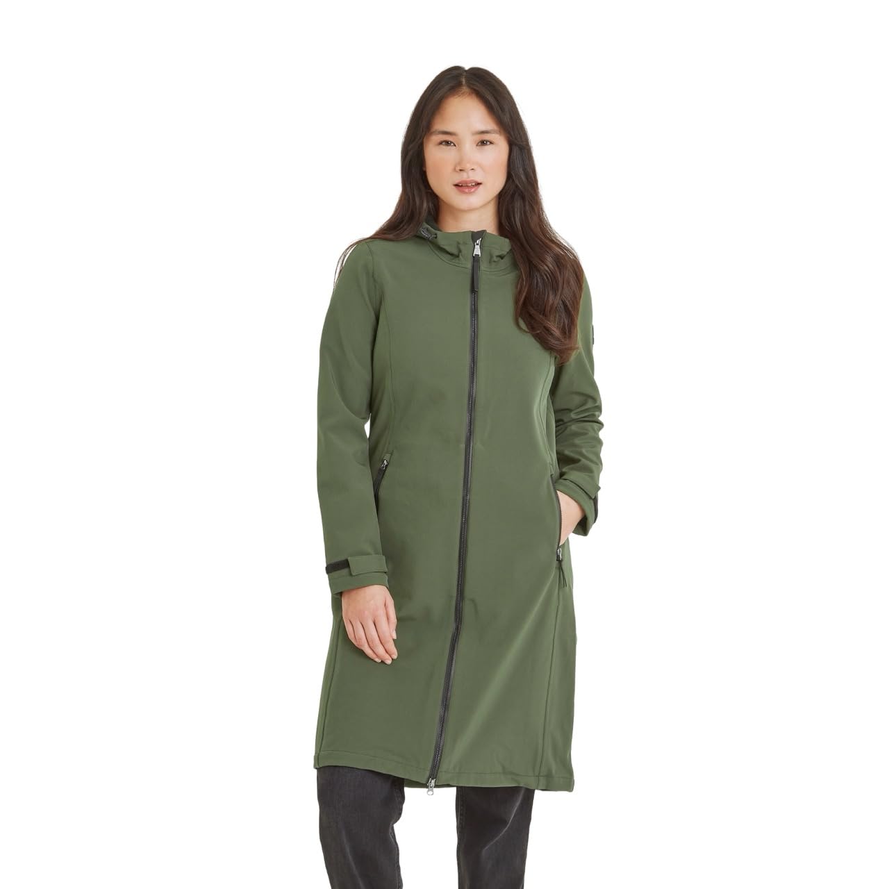 Tog24 Women's Dark Green 'Enya' Longline Shower Resistant Softshell Jacket In | Size: 18