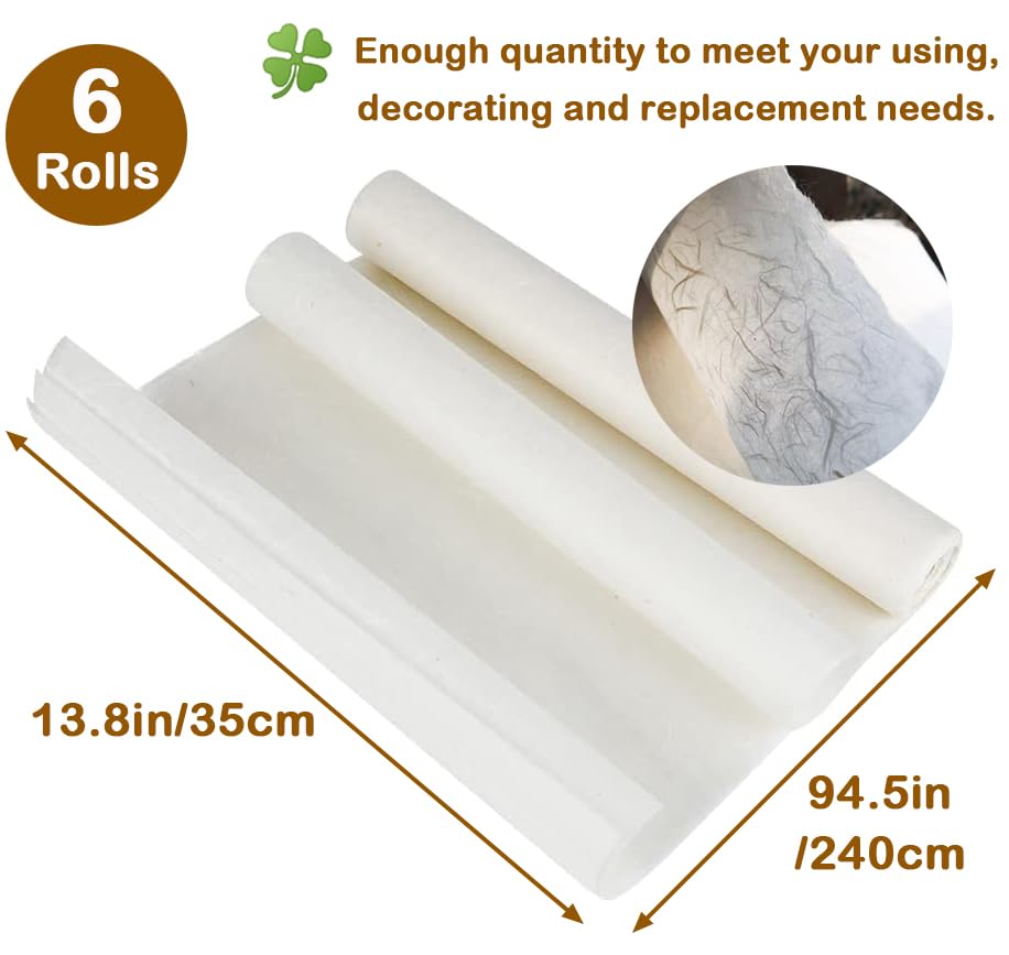 SOYANGNEK Mulberry Paper Sheets 6 Rolls 13.8 x 94.5in Rice Paper for Decoupage Traditional Handmade Washi Paper Decorative Paper Tissue Paper for DIY Crafts, Calligraphy, Painting, Gift Wrap (White)