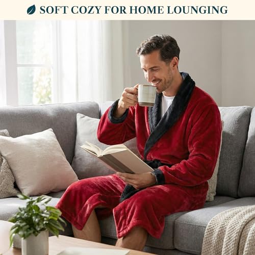 Image of PAVILIA Mens Soft Robe Bathrobe for Men, Lightweight Fleece Male Robe Long Bath Shower Spa